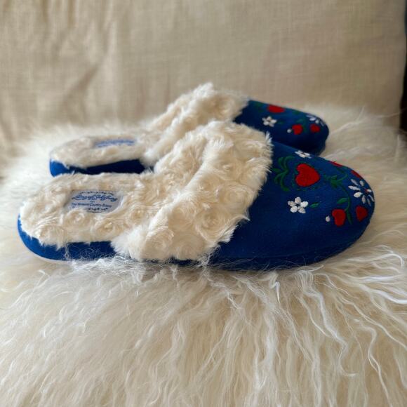 Lanz of Salzburg Embroidered Floral Mule Slippers Size M (7), Royal Blue - Picture 4 of 9